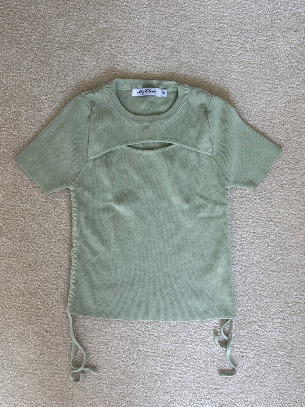 Noelle Sage Short Sleeve Knit Top with Side Ties